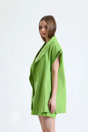 100% Organic Linen Fabric Cover Up with a Belt - Green