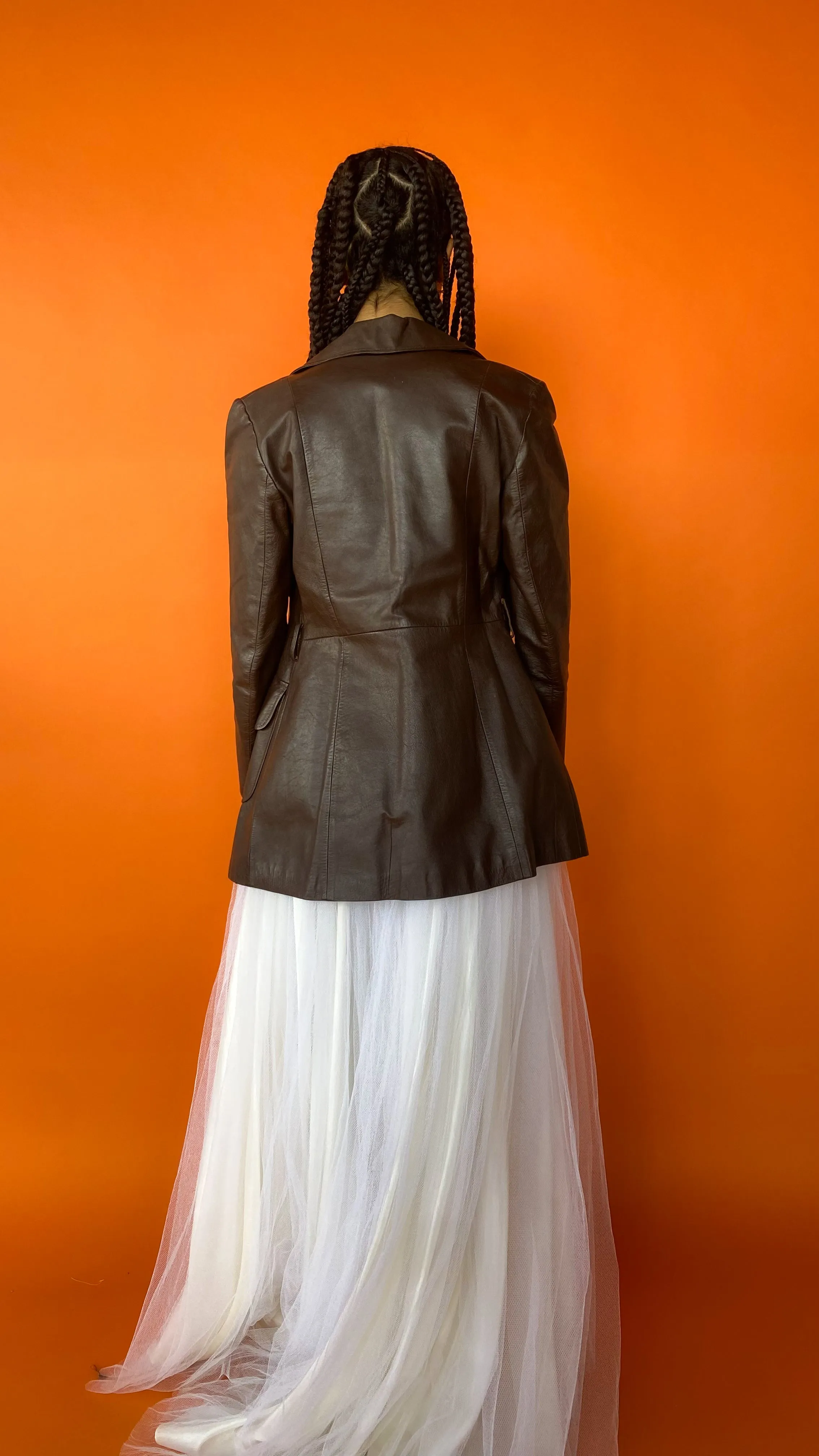 1970s Brown Leather Trench Coat, sz. S