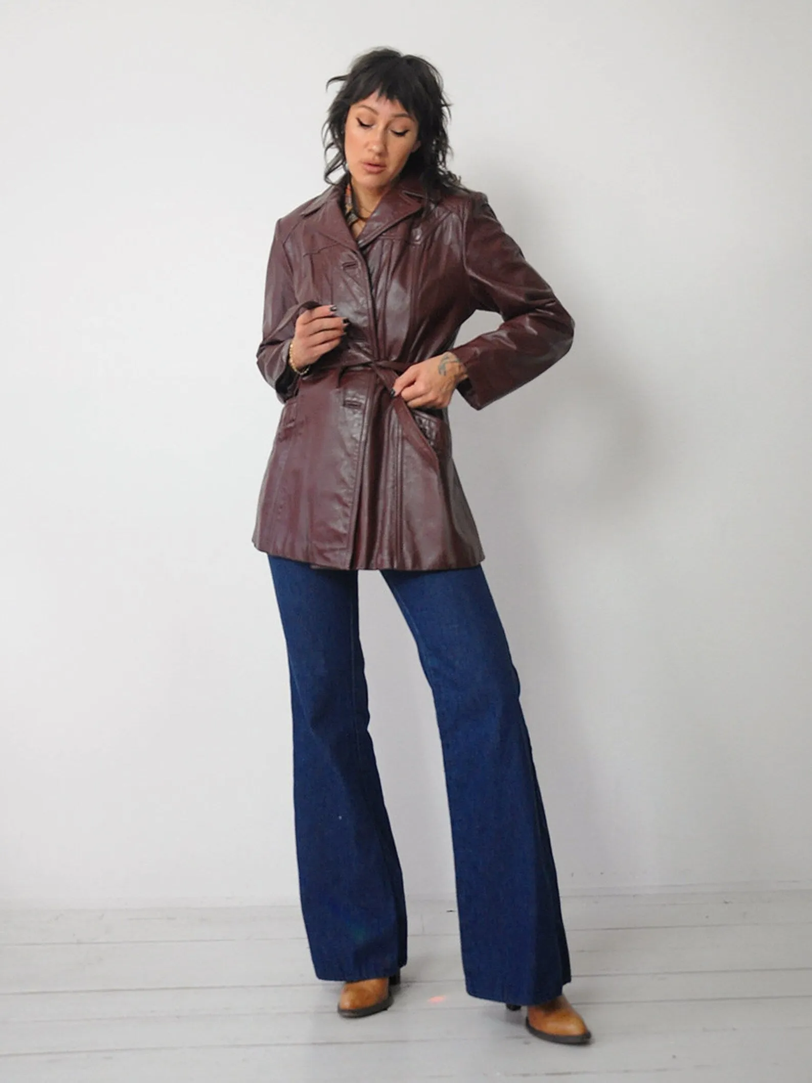 1970's Merlot Leather Trench Coat