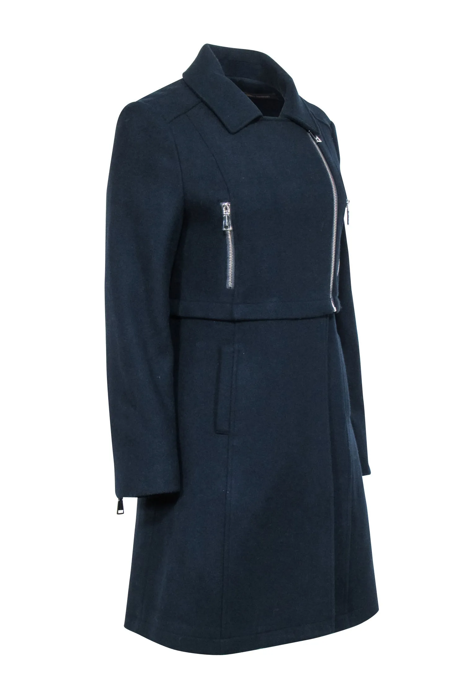 Adolfo Dominguez - Navy Moto Zip Detail Coat Sz 4