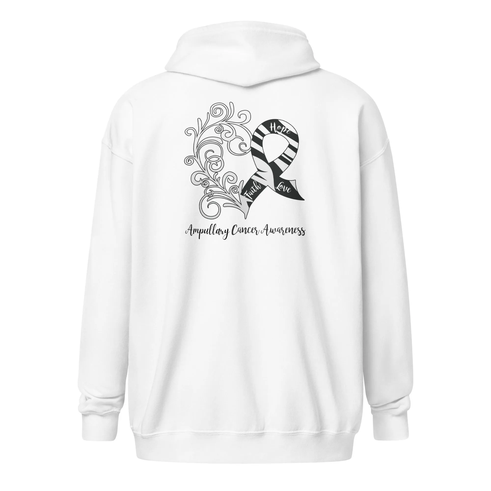 Ampullary Cancer Awareness Heart Heavy Blend Zip Hoodie (Design Displayed on Back) (Several Colors Available)