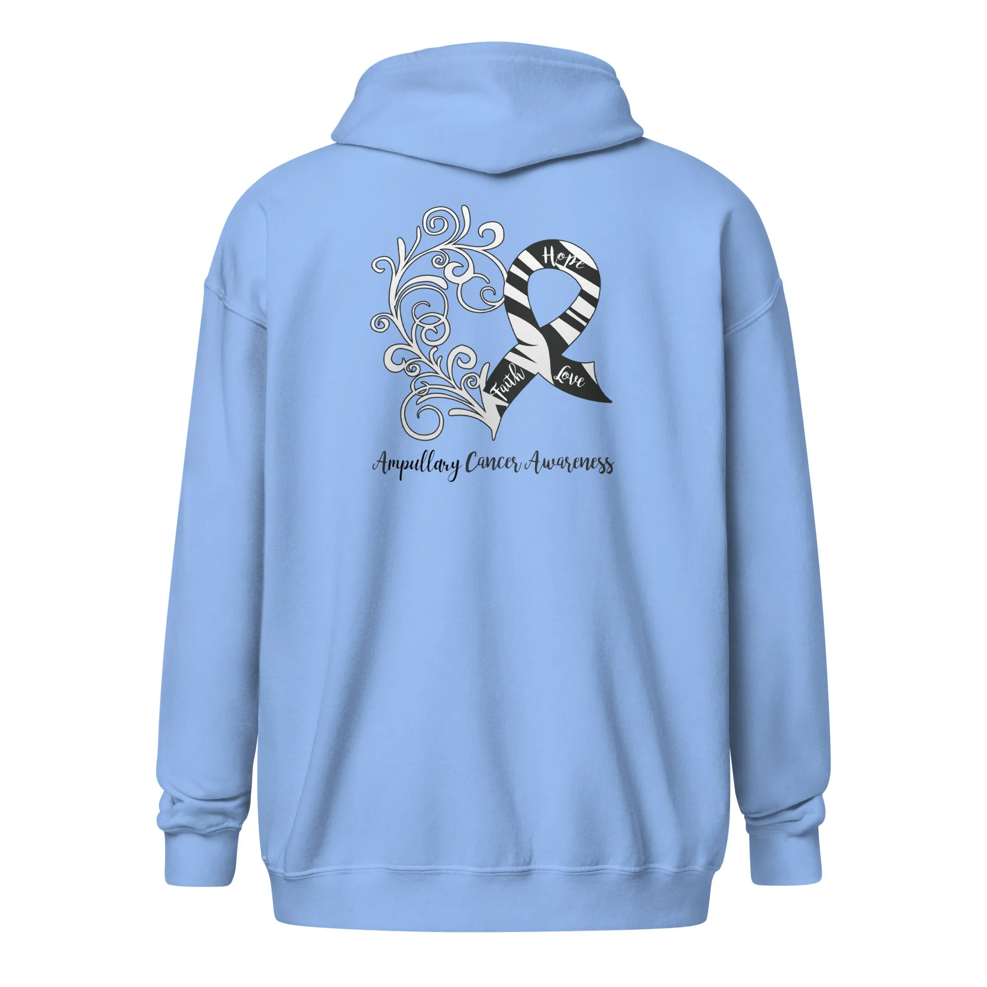 Ampullary Cancer Awareness Heart Heavy Blend Zip Hoodie (Design Displayed on Back) (Several Colors Available)