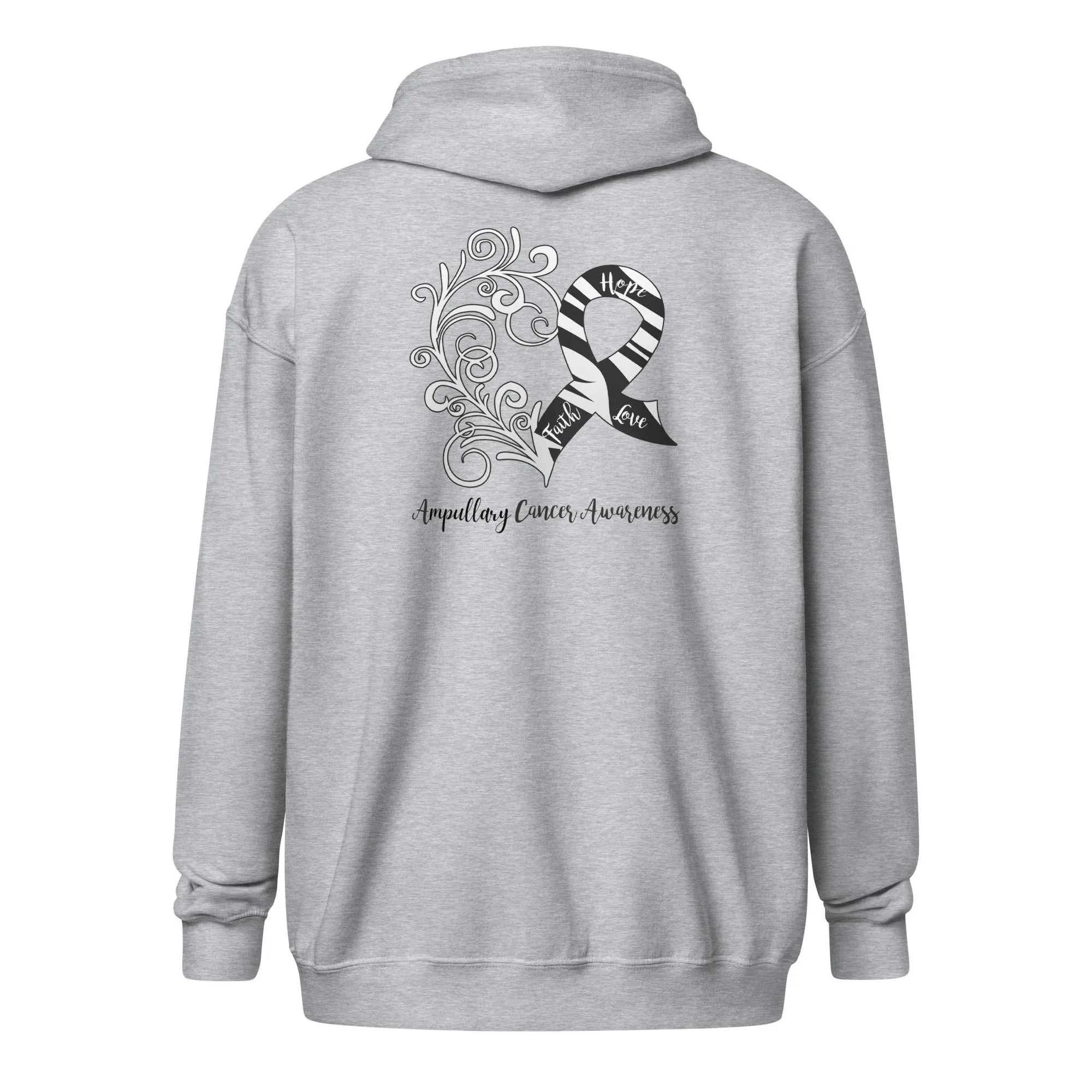 Ampullary Cancer Awareness Heart Heavy Blend Zip Hoodie (Design Displayed on Back) (Several Colors Available)