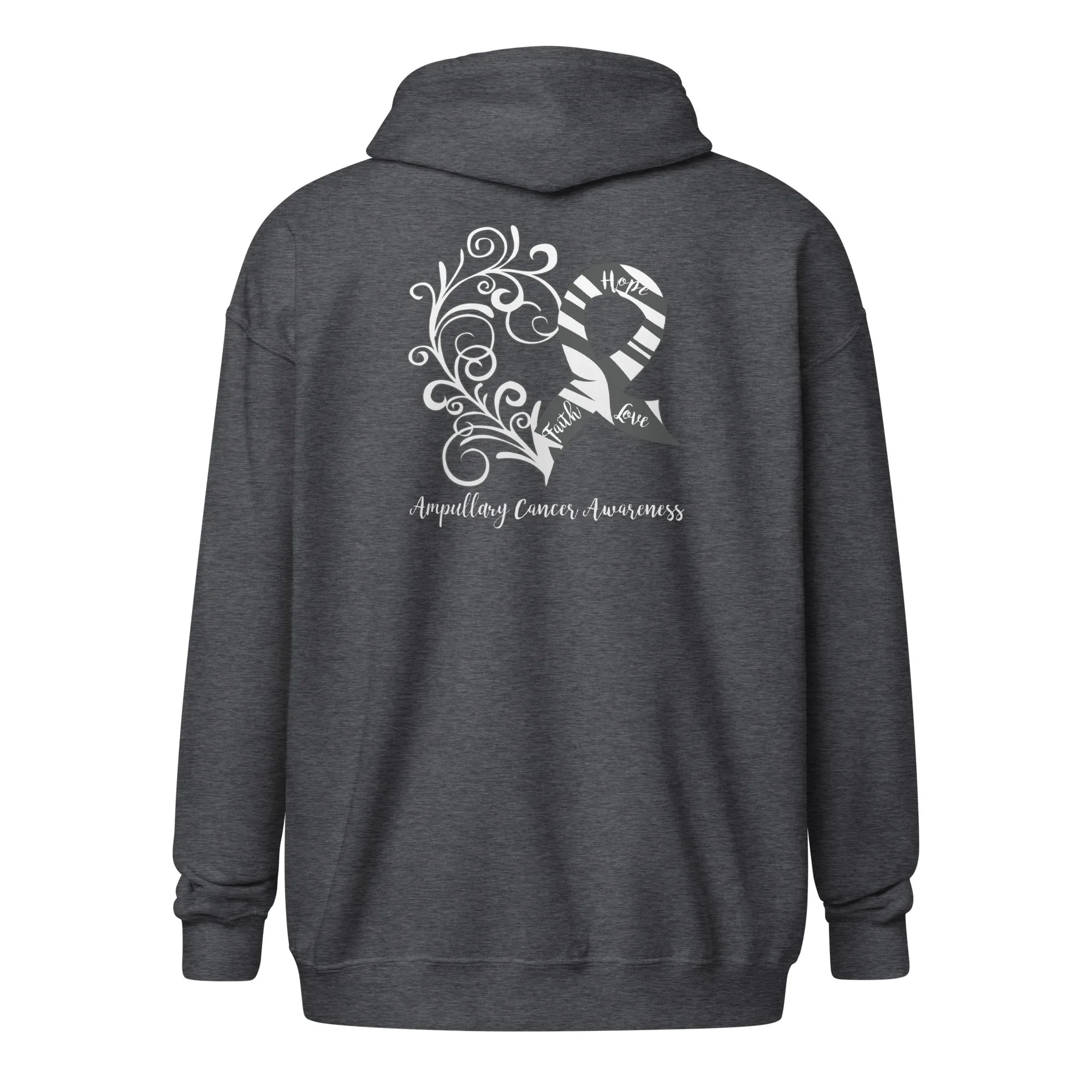 Ampullary Cancer Awareness Heart Heavy Blend Zip Hoodie (Design Displayed on Back) (Several Colors Available)