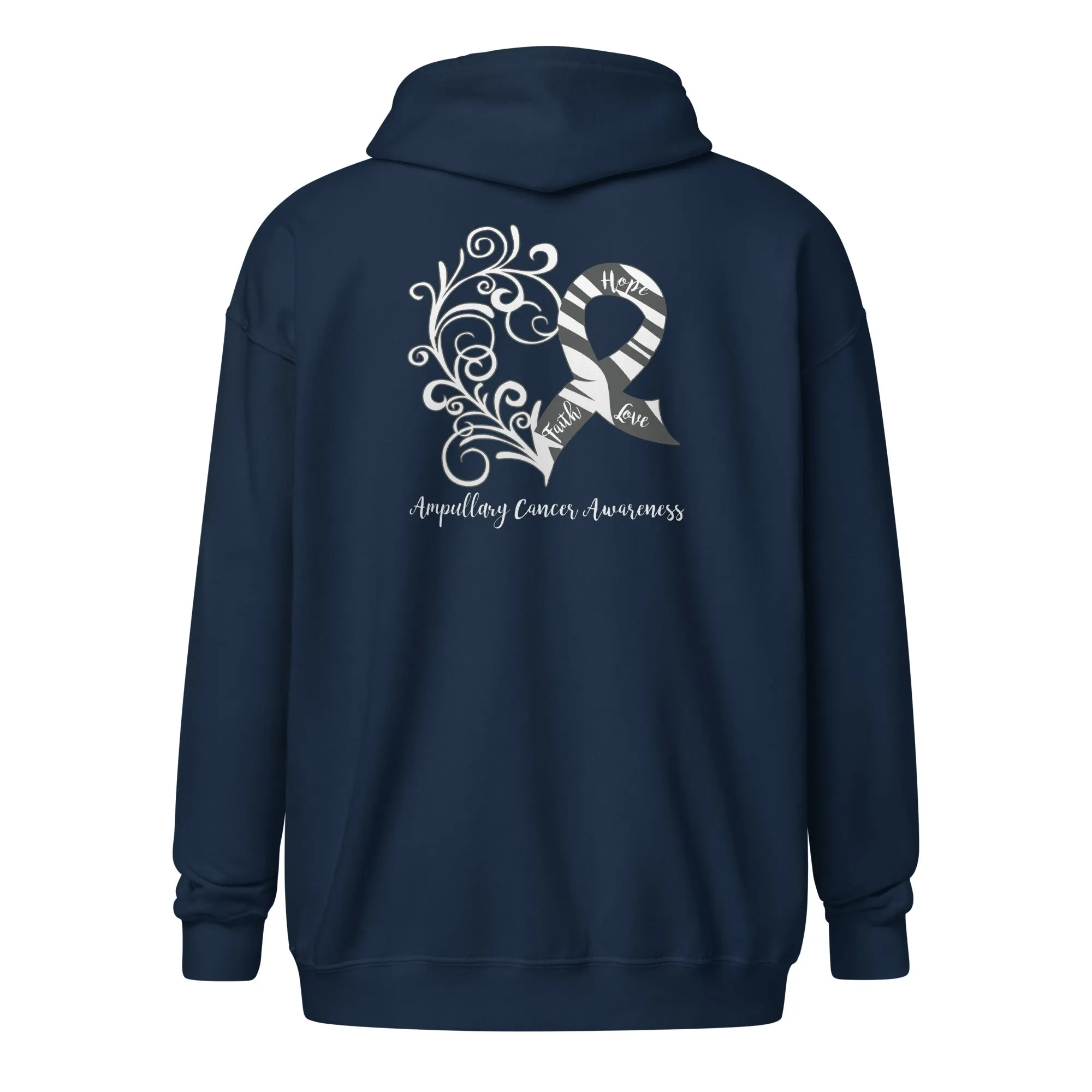 Ampullary Cancer Awareness Heart Heavy Blend Zip Hoodie (Design Displayed on Back) (Several Colors Available)