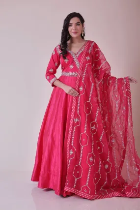 Anarkali Silk Suit with Embroidered Dupatta