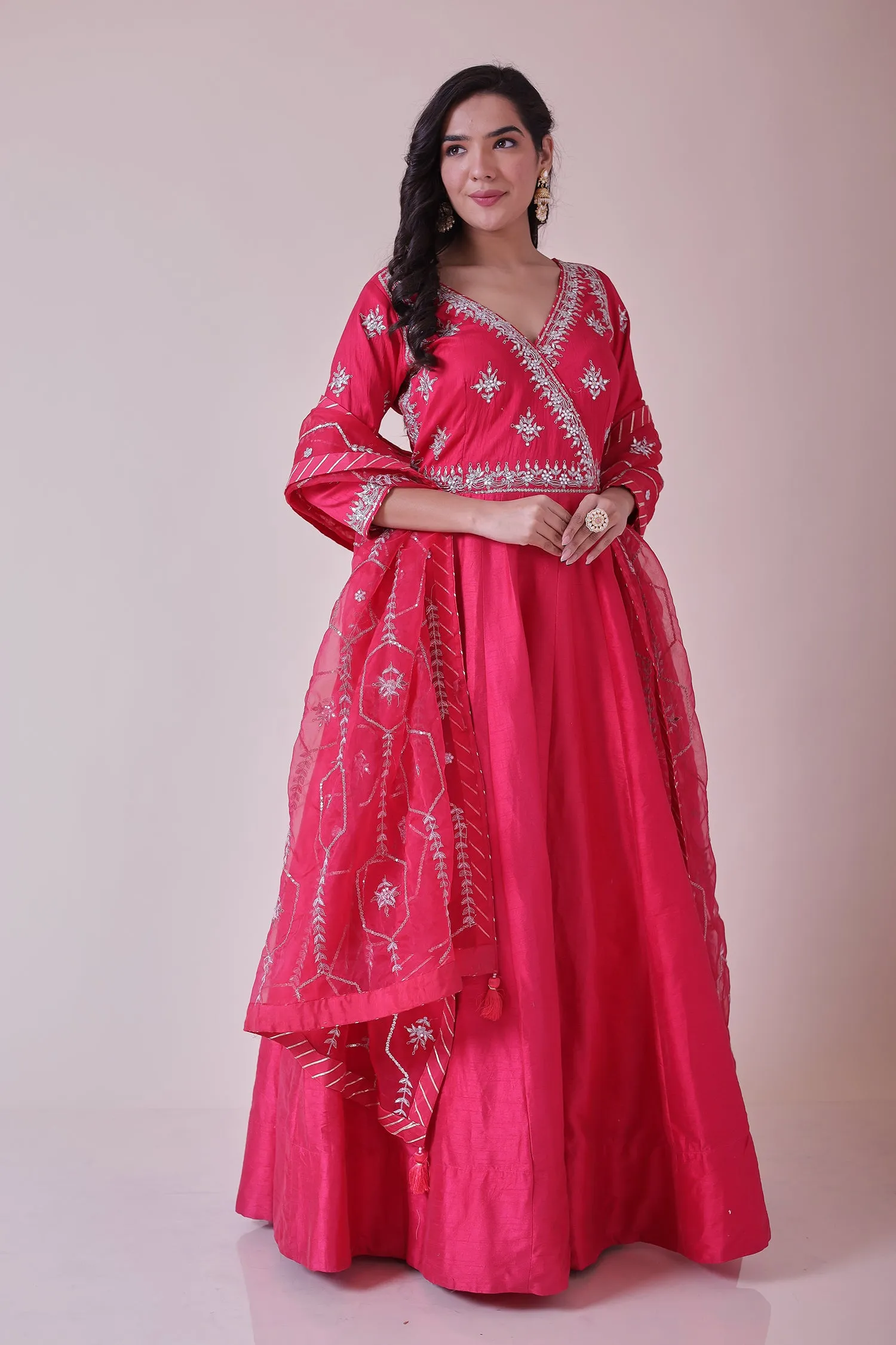 Anarkali Silk Suit with Embroidered Dupatta