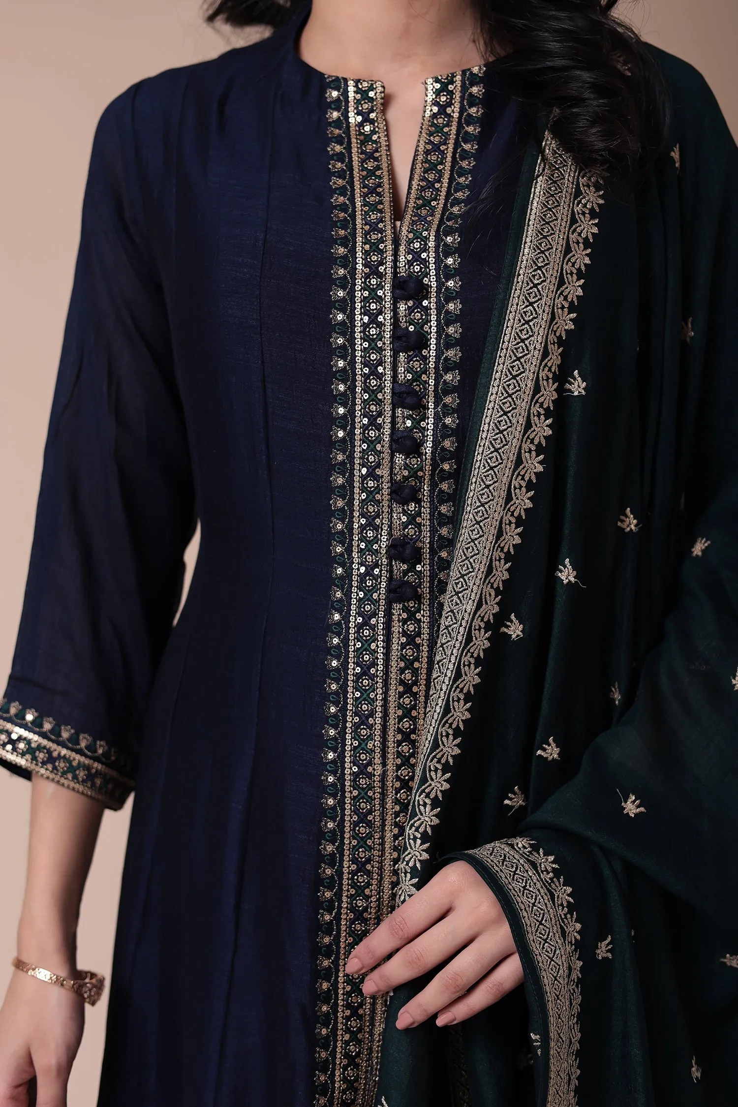 Anarkali Silk Suit with Embroidered Dupatta