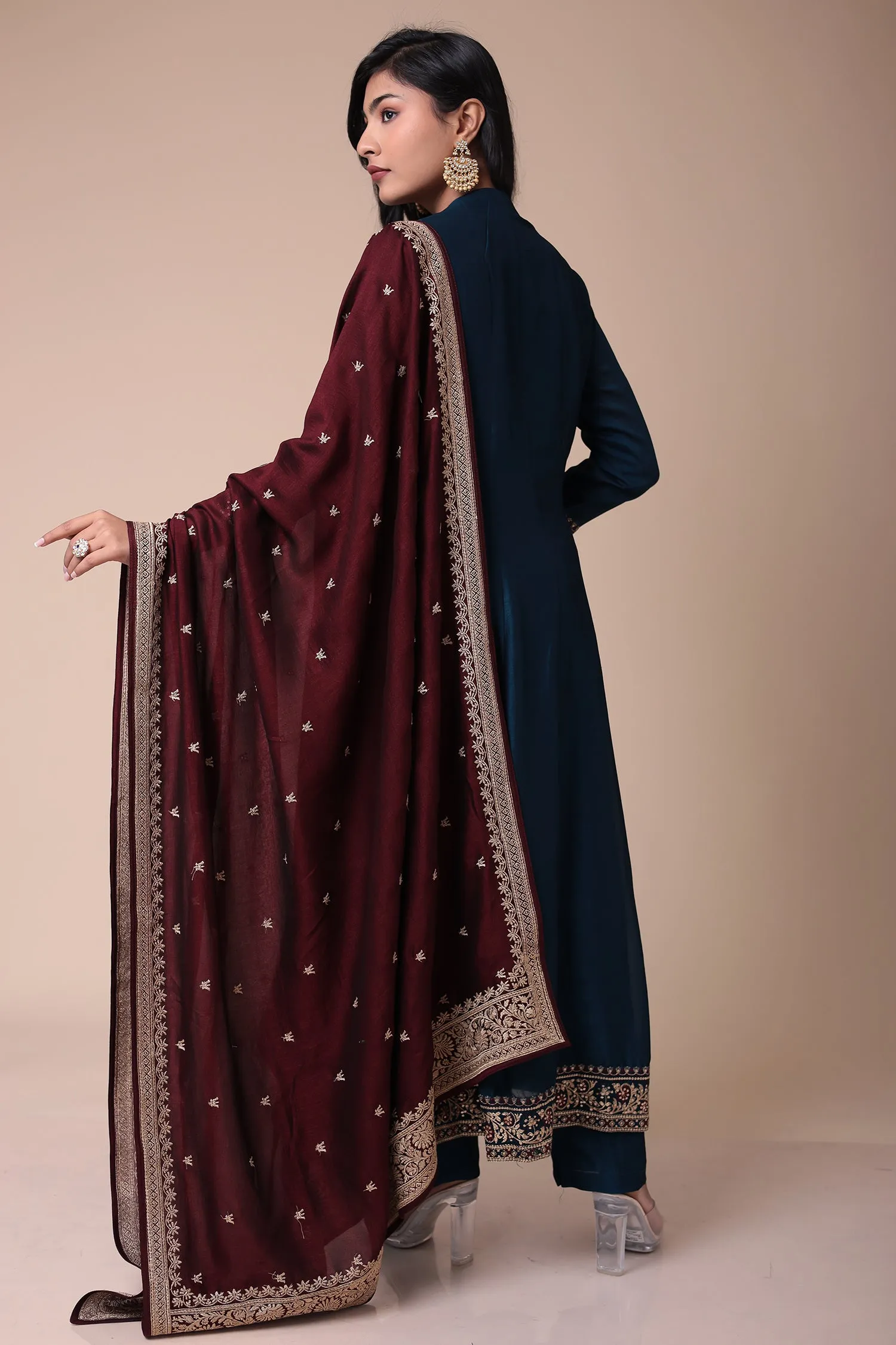 Anarkali Silk Suit with Embroidered Dupatta