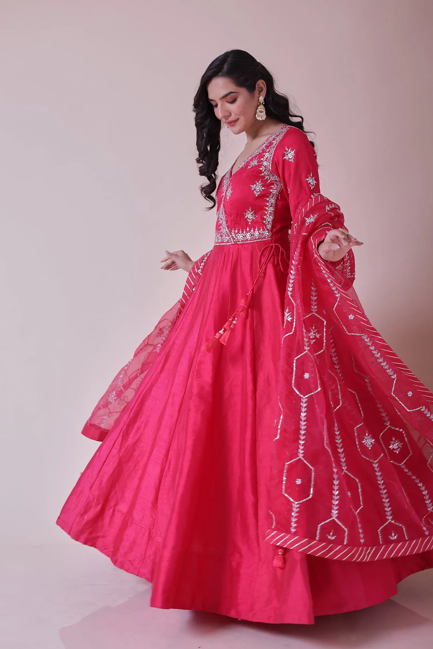 Anarkali Silk Suit with Embroidered Dupatta