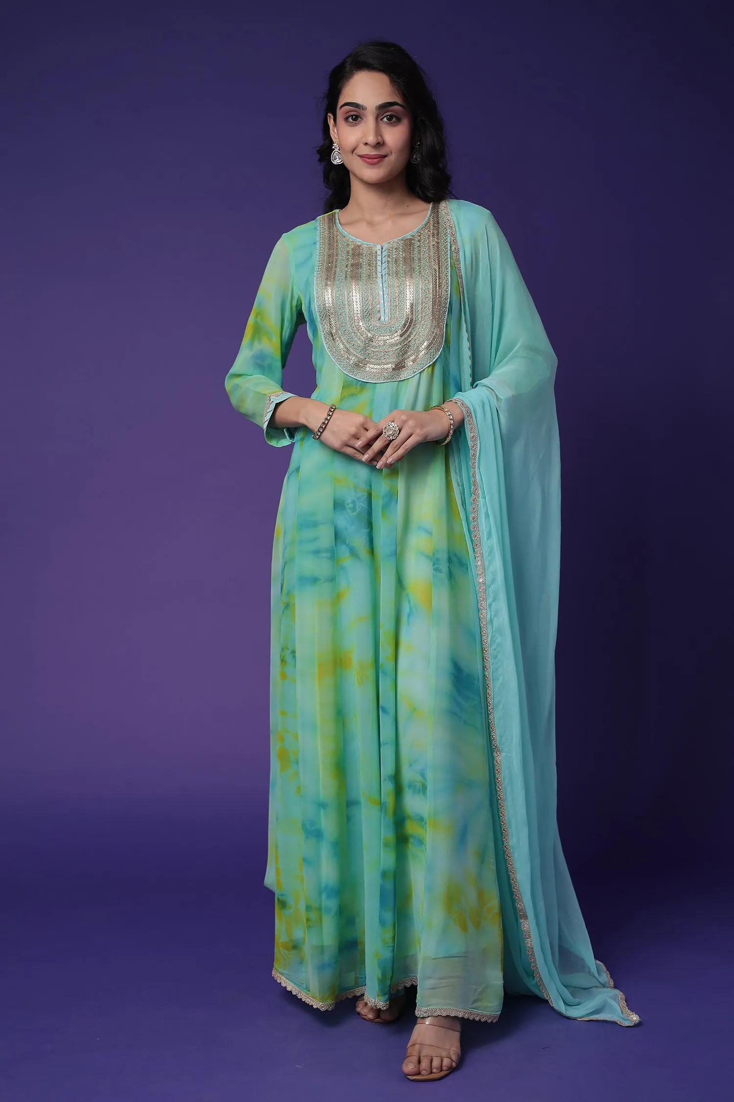 Anarkali Tie & Dye Georgette Suit Embroidered with Dori work