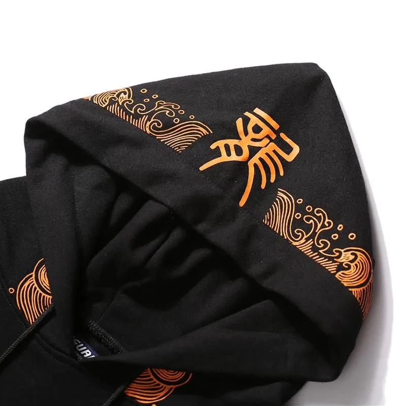 Ancient Chinese Dragon Print Fashion Hoodie Streetwear Mens Hip Hop Hoodie Sweatshirt Casual Black Pullover Cotton Autumn