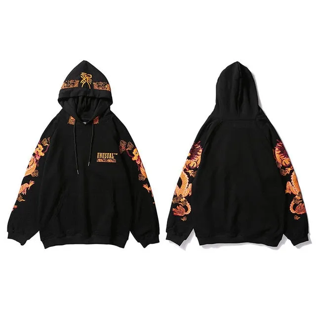 Ancient Chinese Dragon Print Fashion Hoodie Streetwear Mens Hip Hop Hoodie Sweatshirt Casual Black Pullover Cotton Autumn