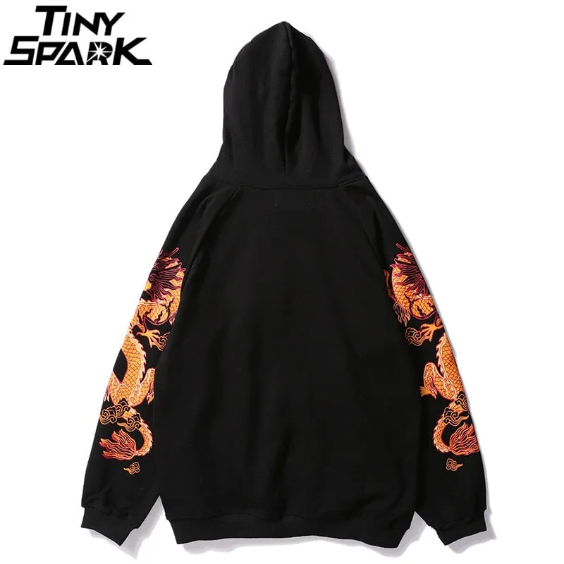 Ancient Chinese Dragon Print Fashion Hoodie Streetwear Mens Hip Hop Hoodie Sweatshirt Casual Black Pullover Cotton Autumn