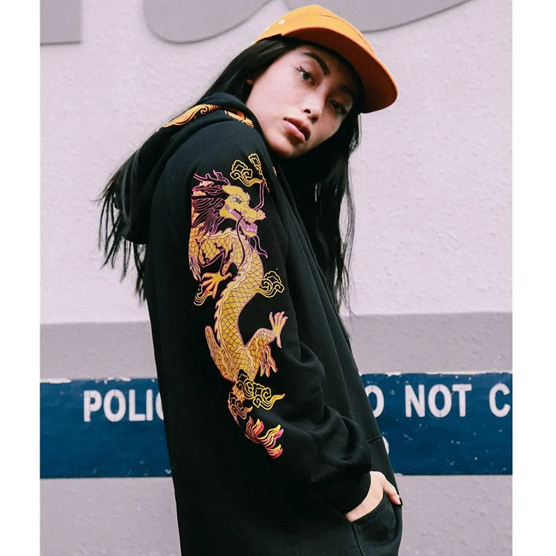 Ancient Chinese Dragon Print Fashion Hoodie Streetwear Mens Hip Hop Hoodie Sweatshirt Casual Black Pullover Cotton Autumn