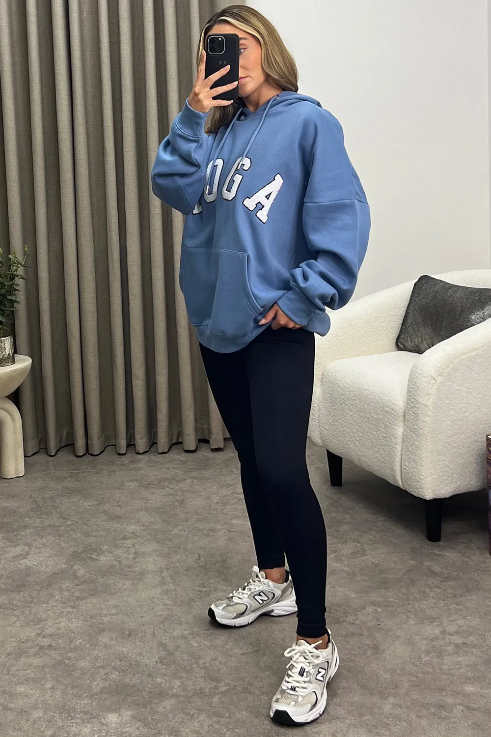 Anisa Powder Blue Yoga Slogan Oversized Hoodie