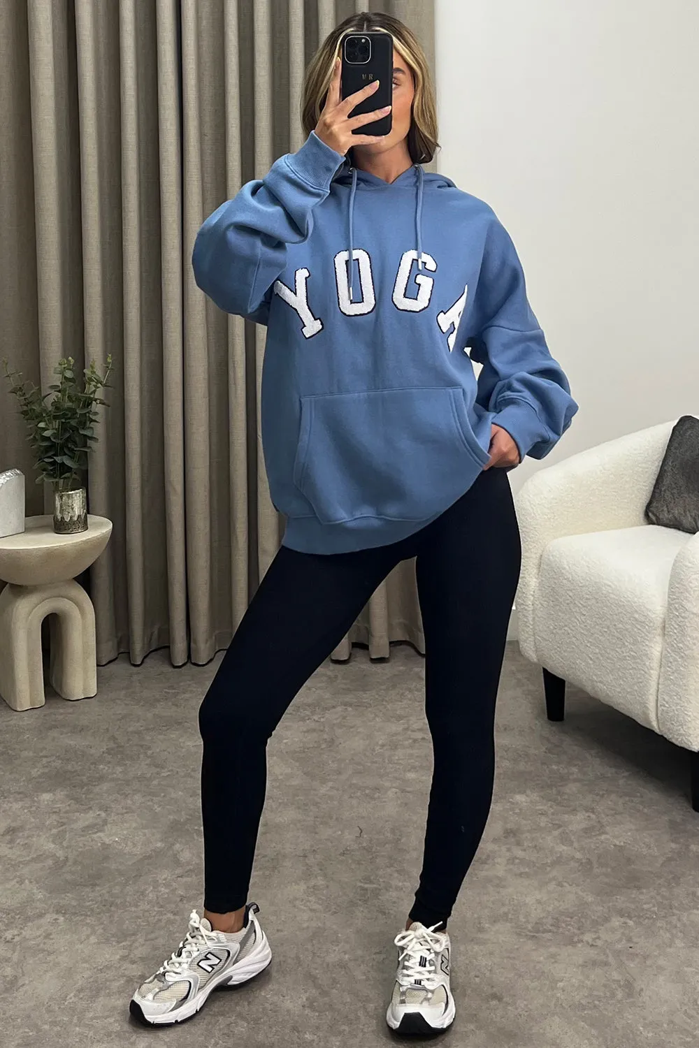 Anisa Powder Blue Yoga Slogan Oversized Hoodie