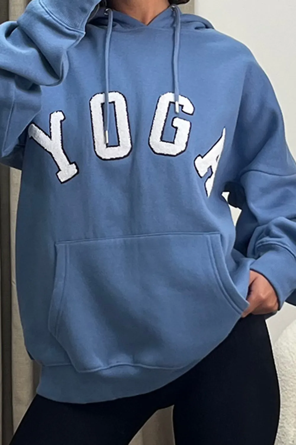 Anisa Powder Blue Yoga Slogan Oversized Hoodie