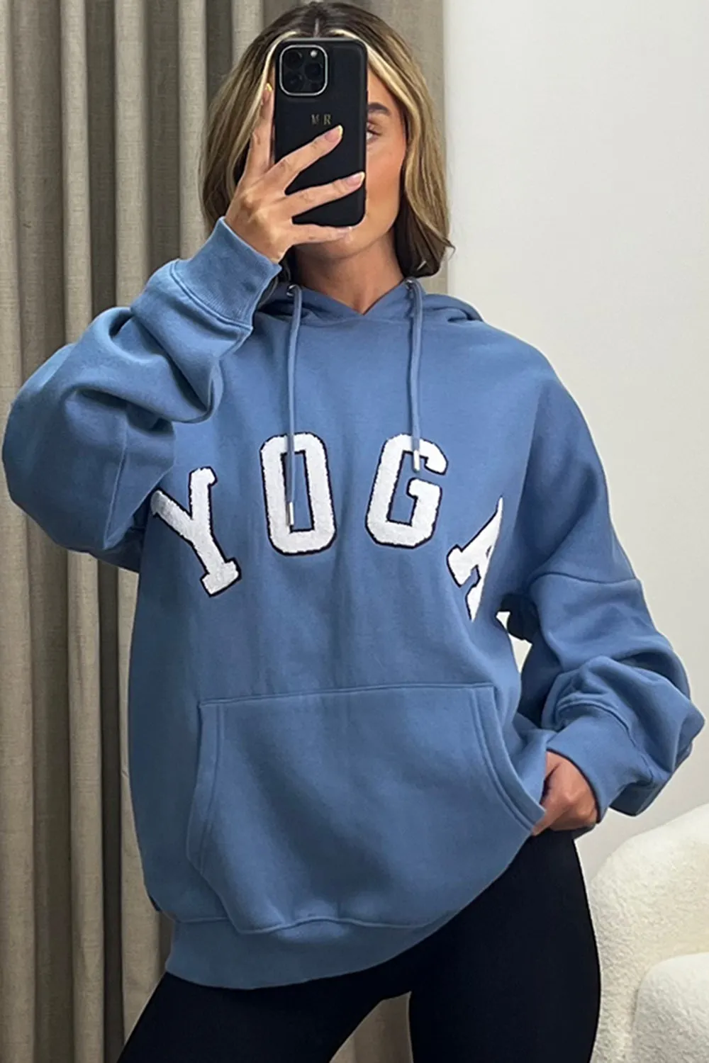 Anisa Powder Blue Yoga Slogan Oversized Hoodie