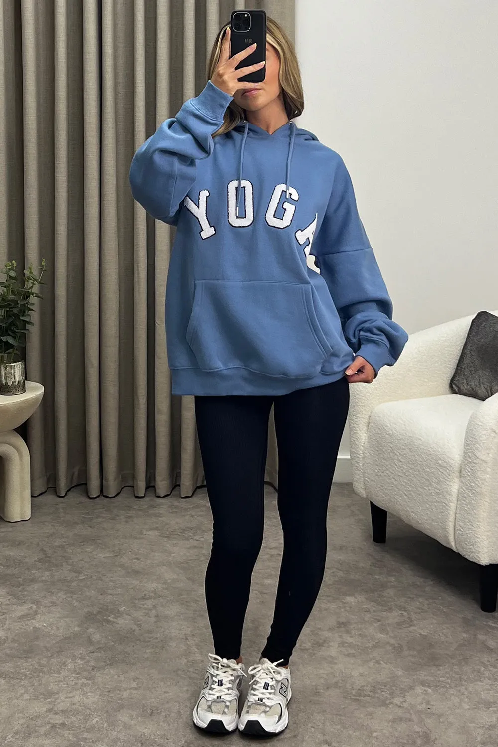 Anisa Powder Blue Yoga Slogan Oversized Hoodie