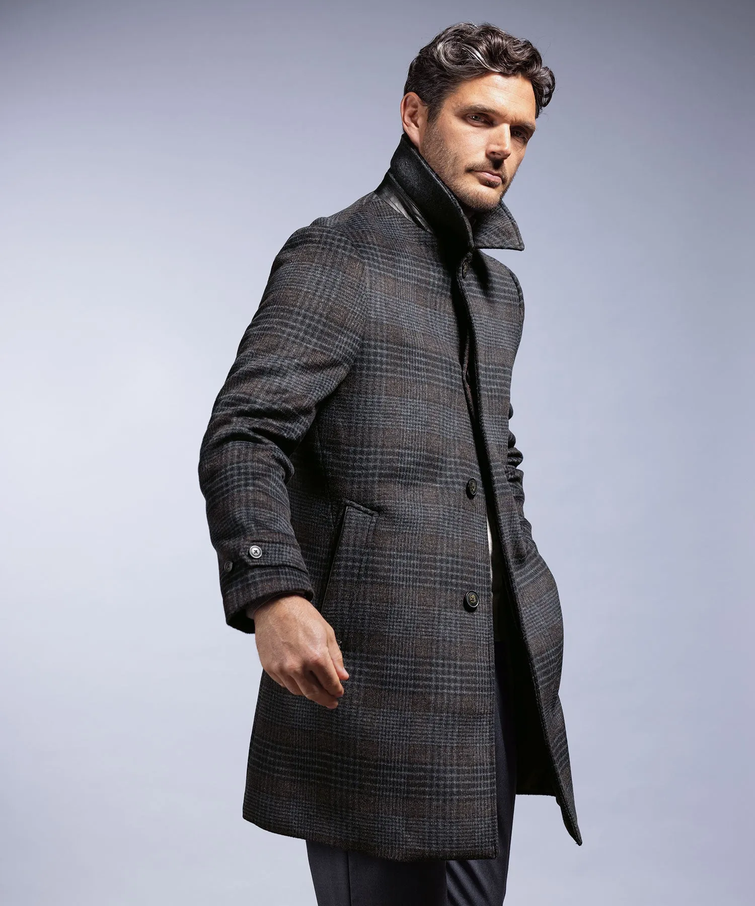 Armitage Plaid Single-Breasted Fly-Front Plaid Top Coat