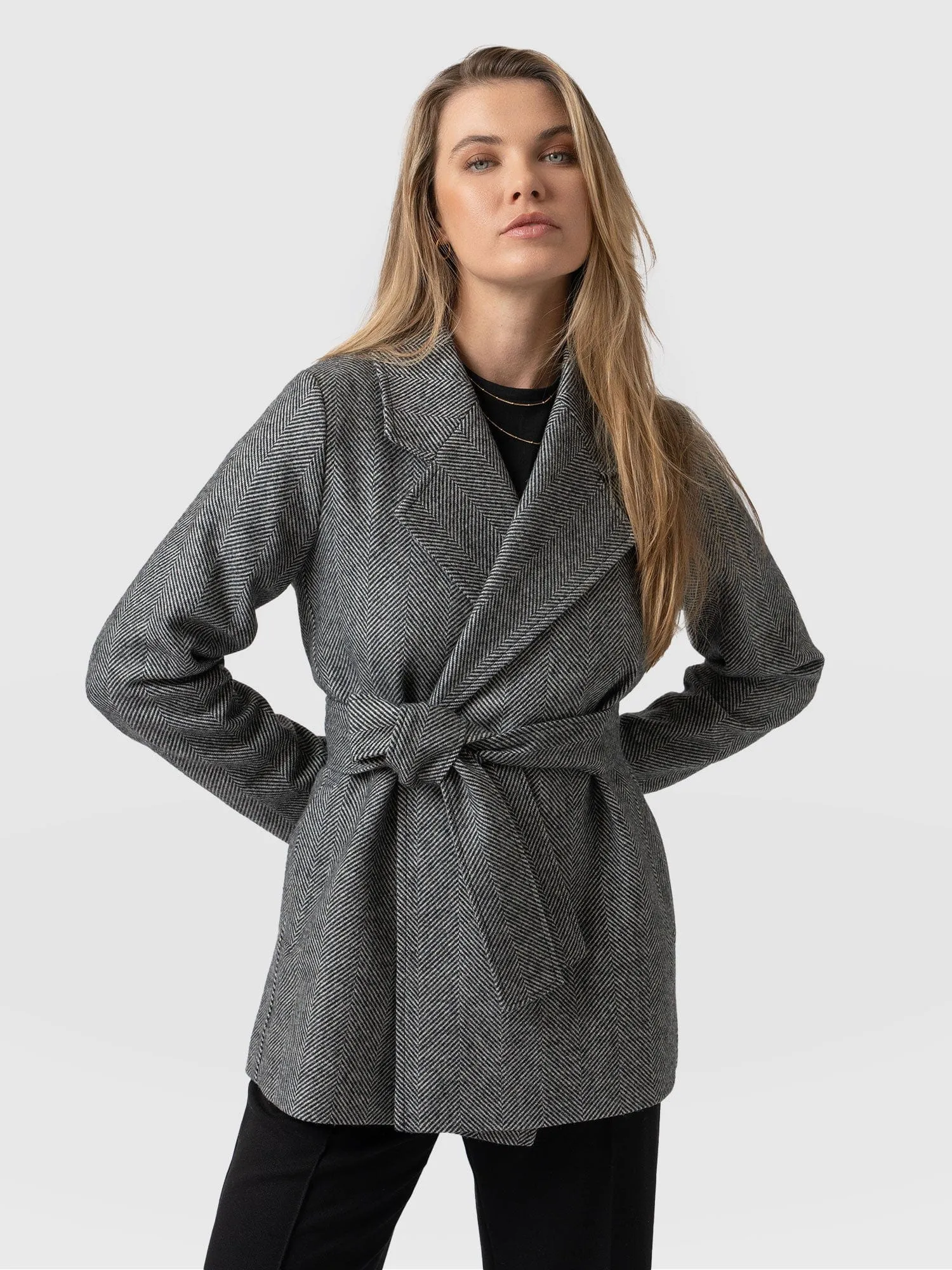 Audrey Wrap Coat - Chevron