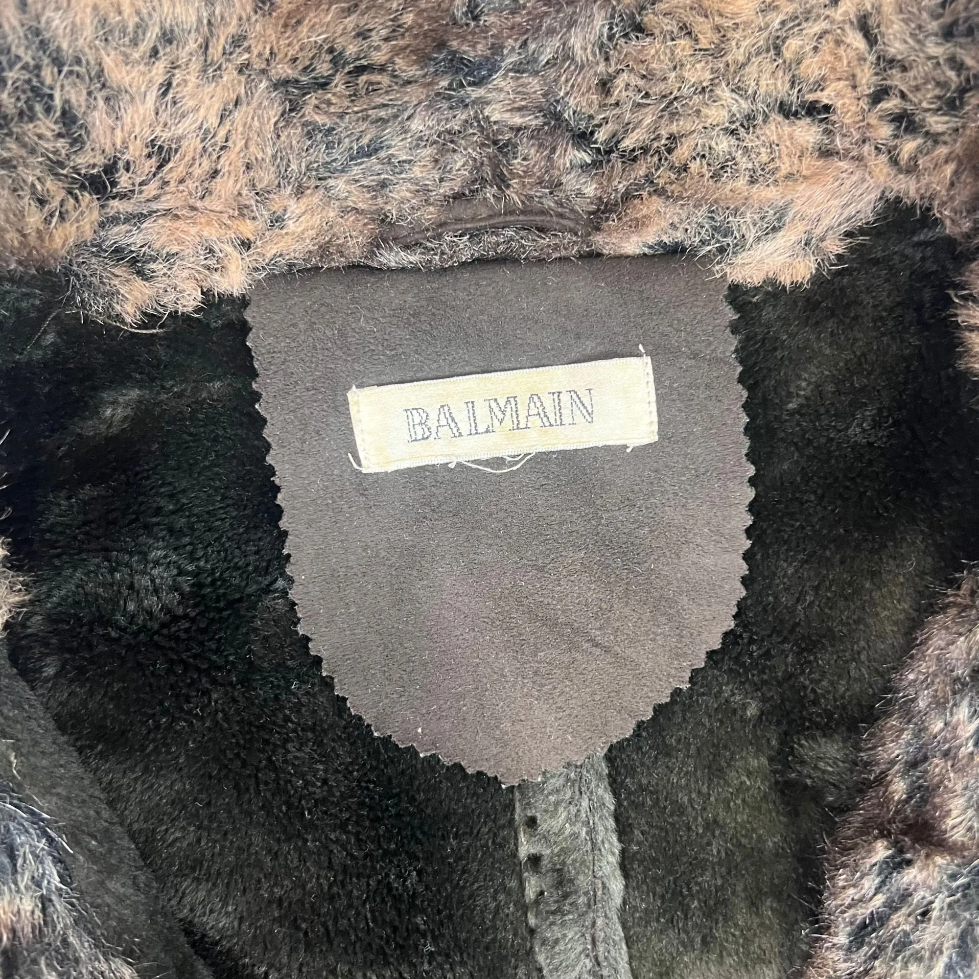 Balmain Faux Fur Long Coat Brown