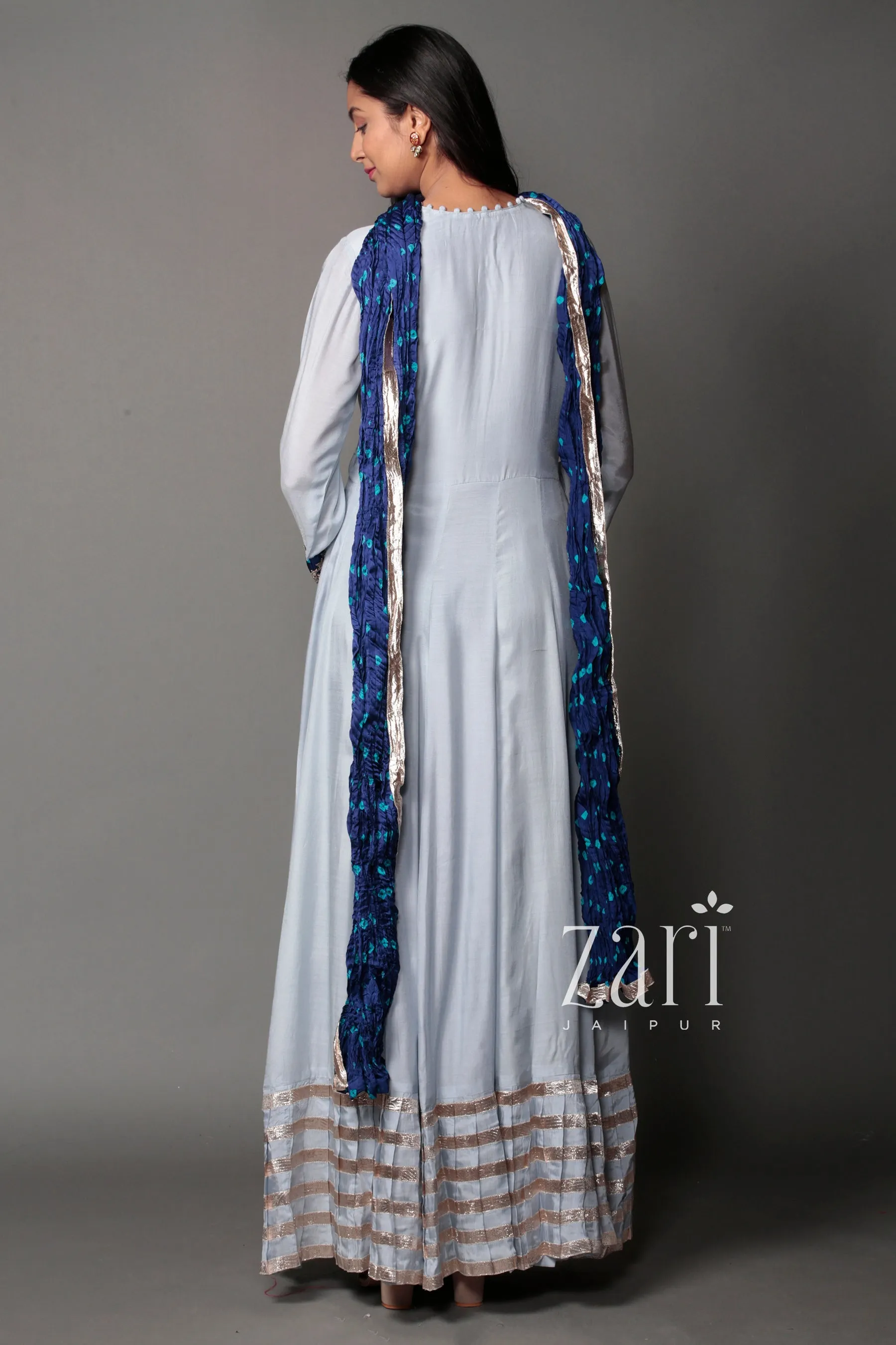 Bandhej cotton silk Suit with Gota Patti, Sequins, Thread, Zardozi work.