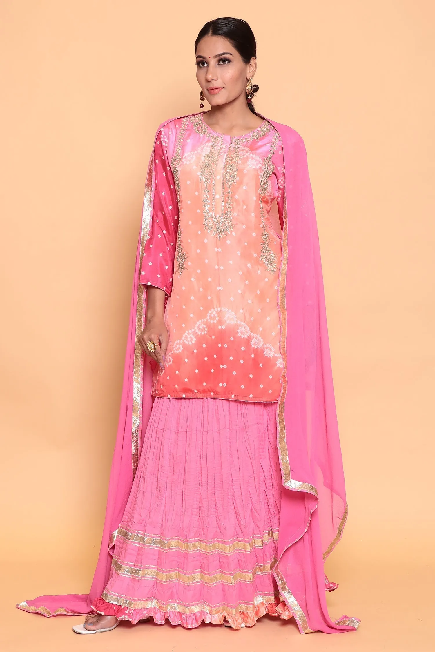 Bandhej Silk Suit with Gota Patti work.