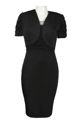 Beaded Neckline Jersey Dress with Bolero