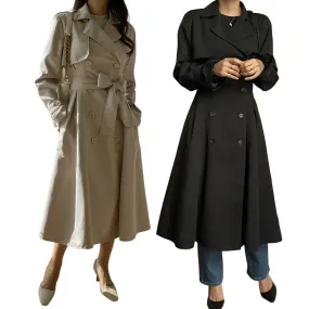 Beige Black Trench Coats Long Womens Double Breast Belted Classic Outfits Korean Kpop Fashion Style A-line