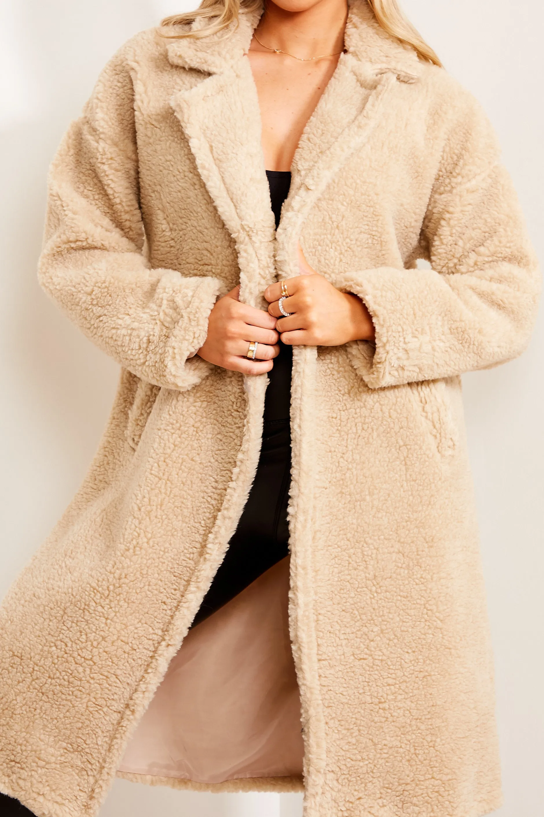 Beige Button Up Teddy Coat