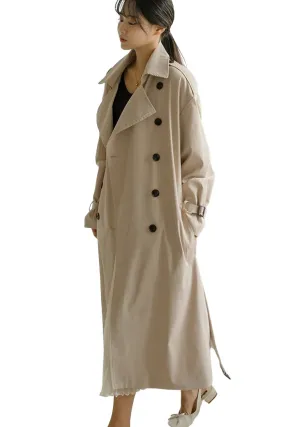 Beige Classic Double Breasted Trench Coats For Womens Cotton Blend New