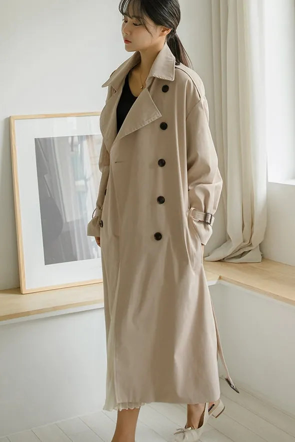 Beige Classic Double Breasted Trench Coats For Womens Cotton Blend New