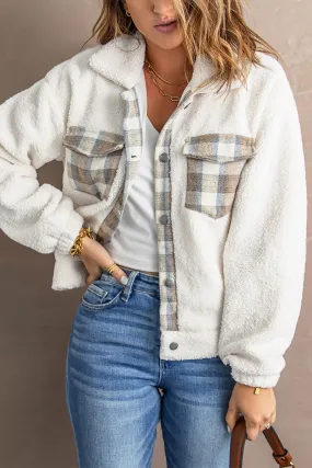 Beige Plaid Fleece Jacket