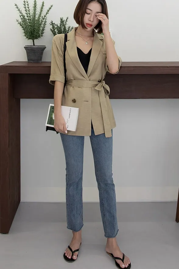 Beige Short Sleeved Linen Jackets Korean Womens Best Fashion