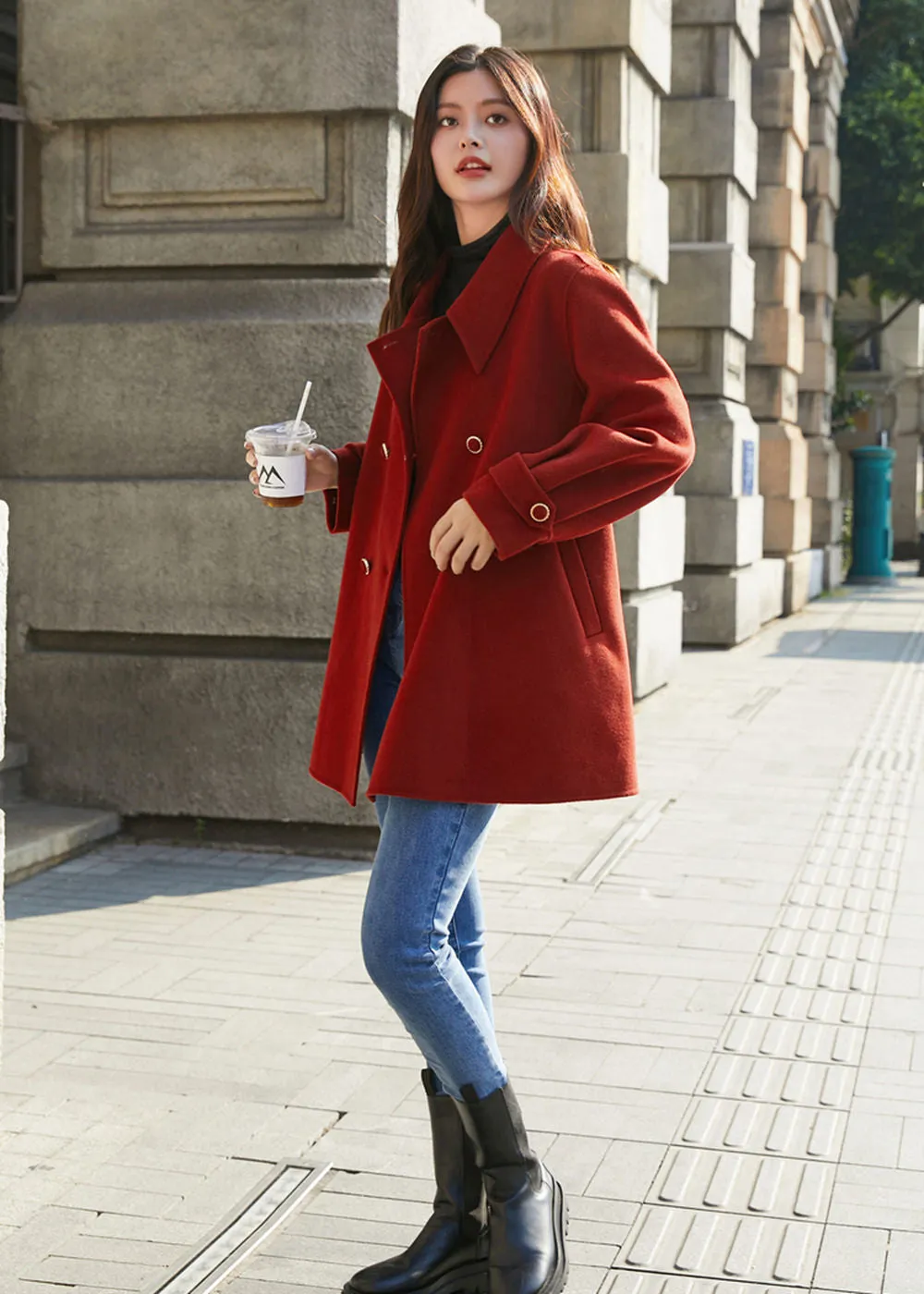 Belted Double Face Wool Coat