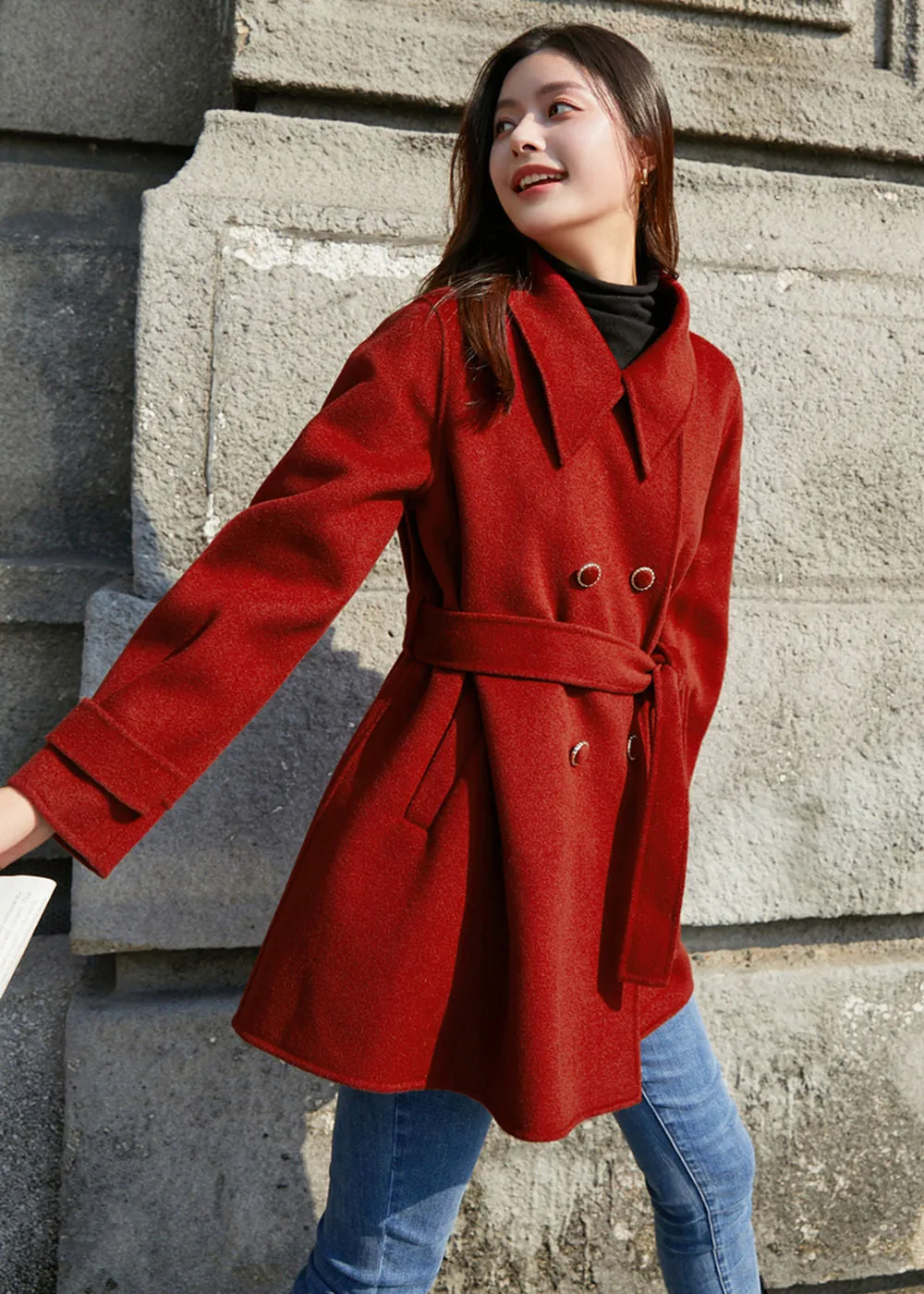 Belted Double Face Wool Coat