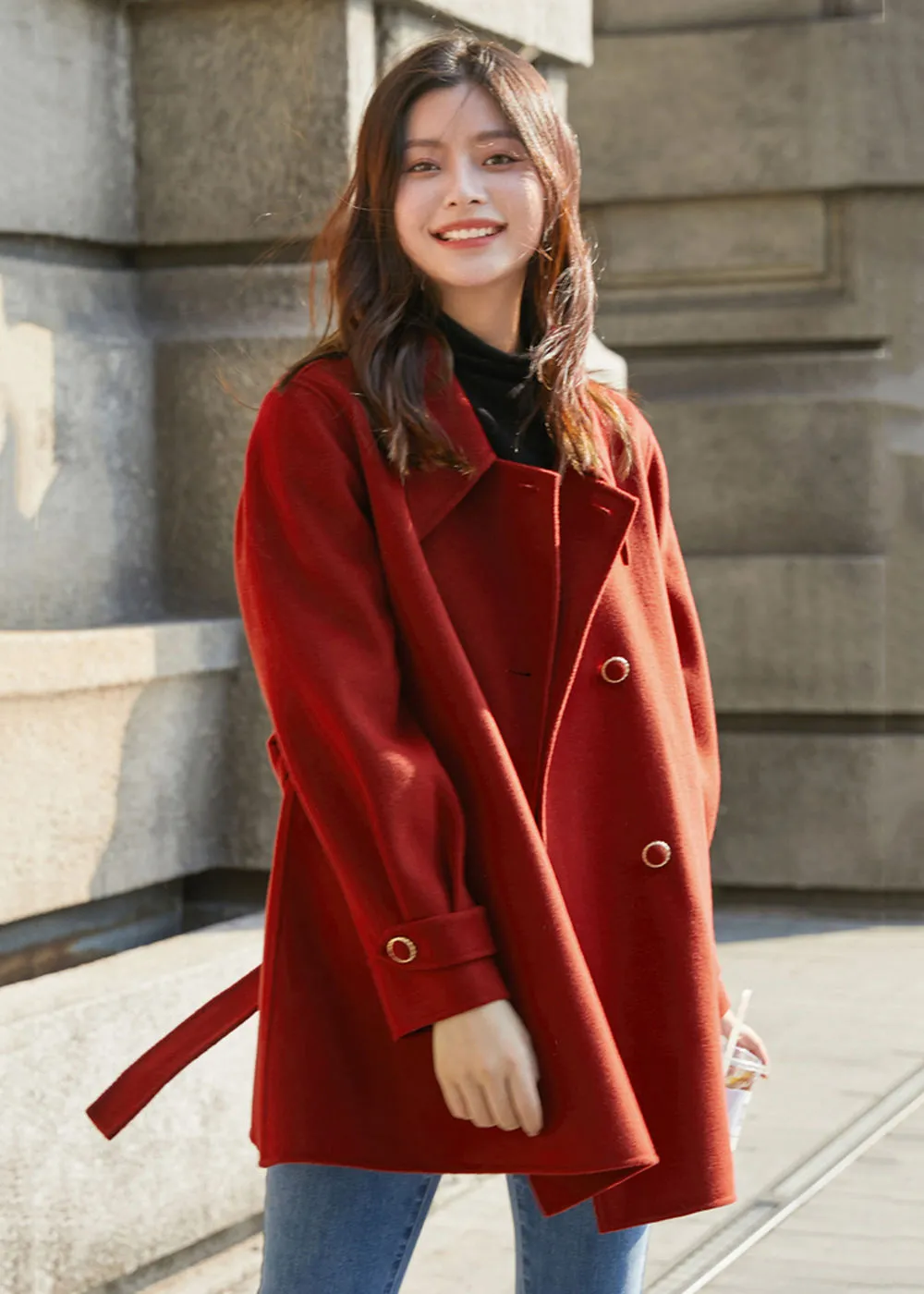 Belted Double Face Wool Coat