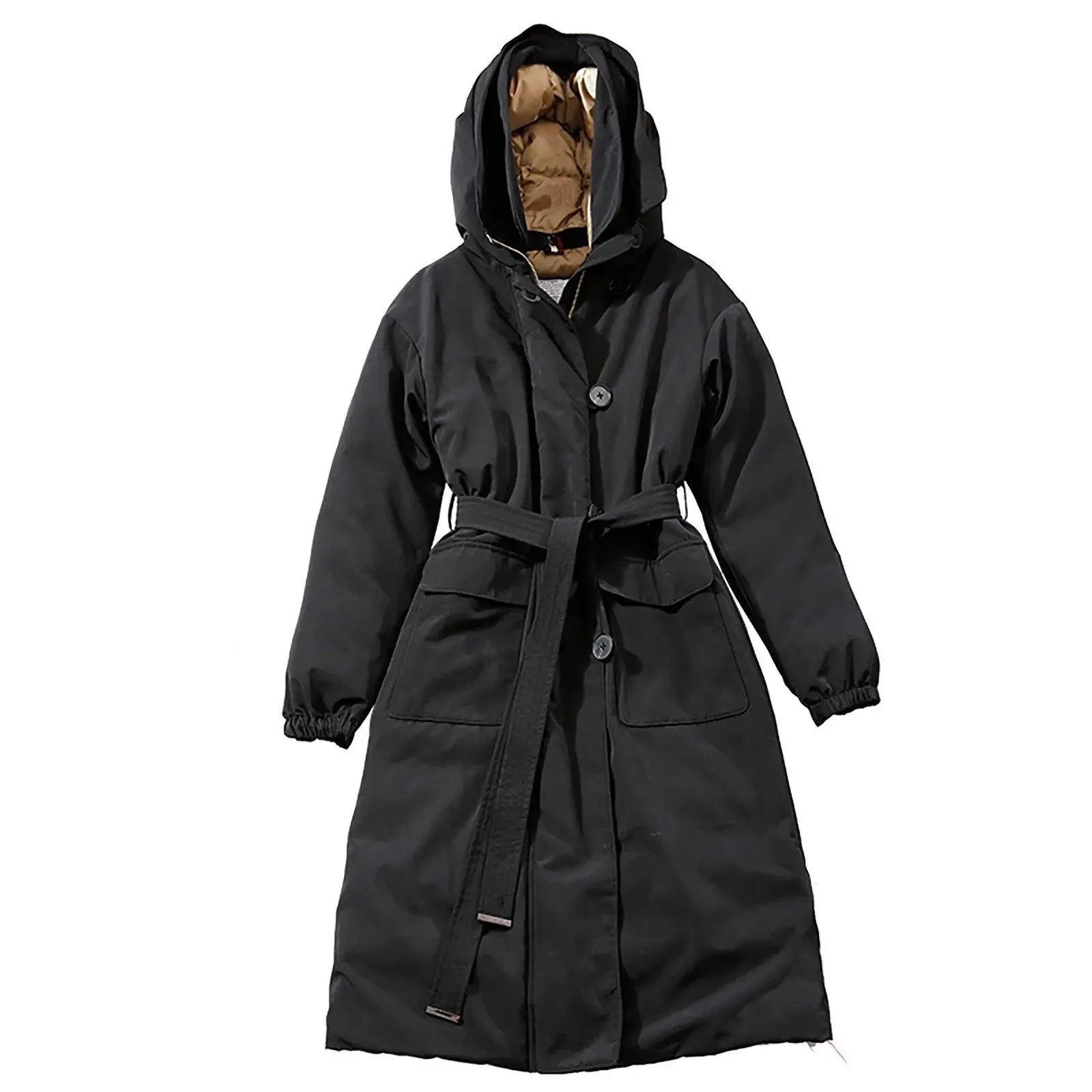 Black Belted Hood Down Parka