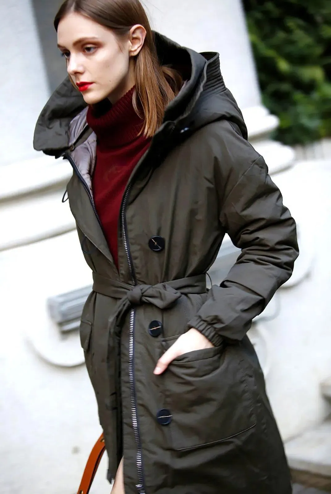 Black Belted Hood Down Parka