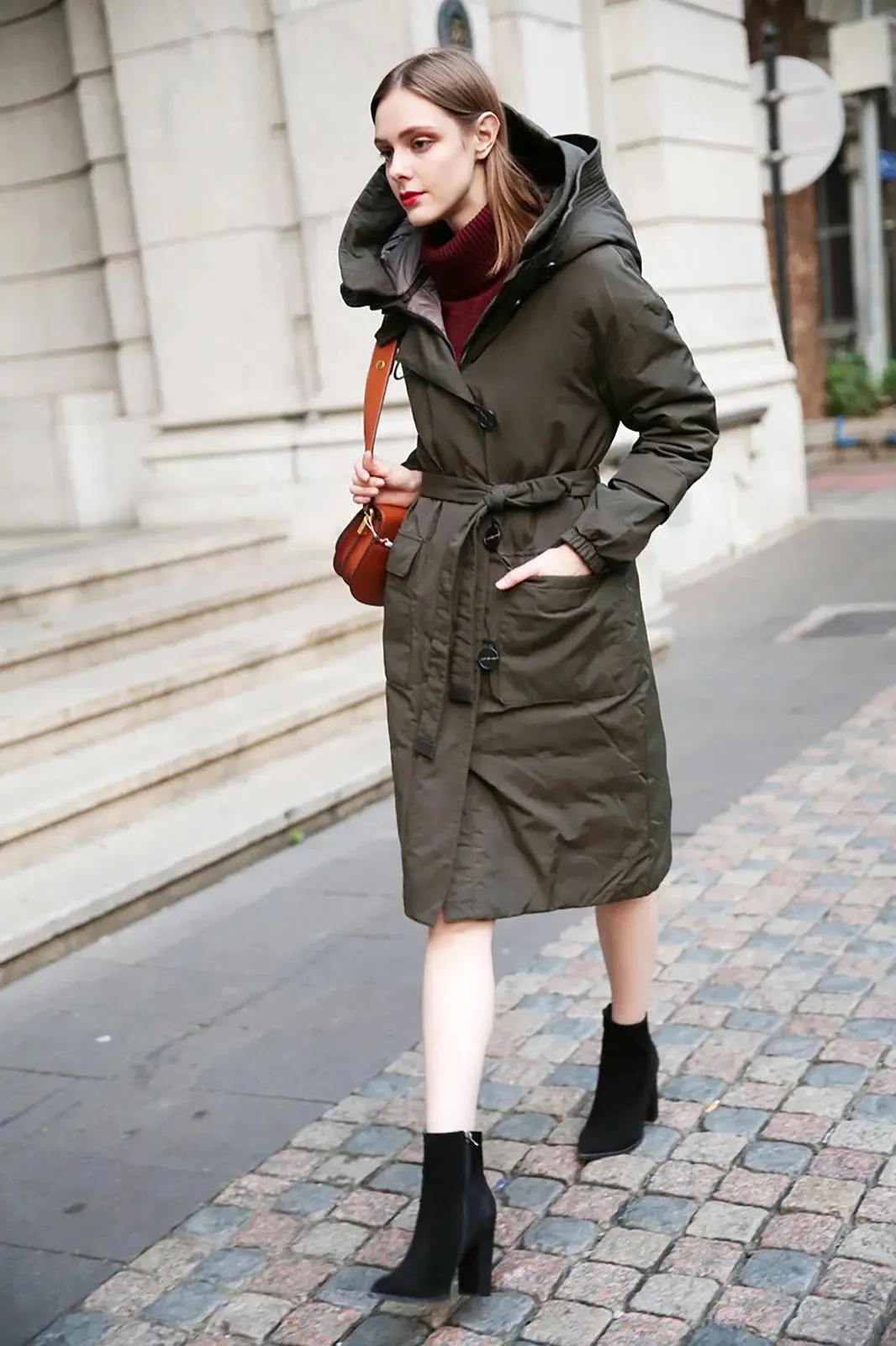 Black Belted Hood Down Parka