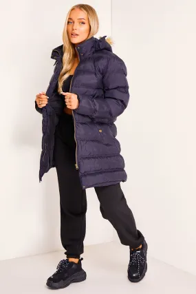 Black Faux Fur Hood Longline Puffer Coat