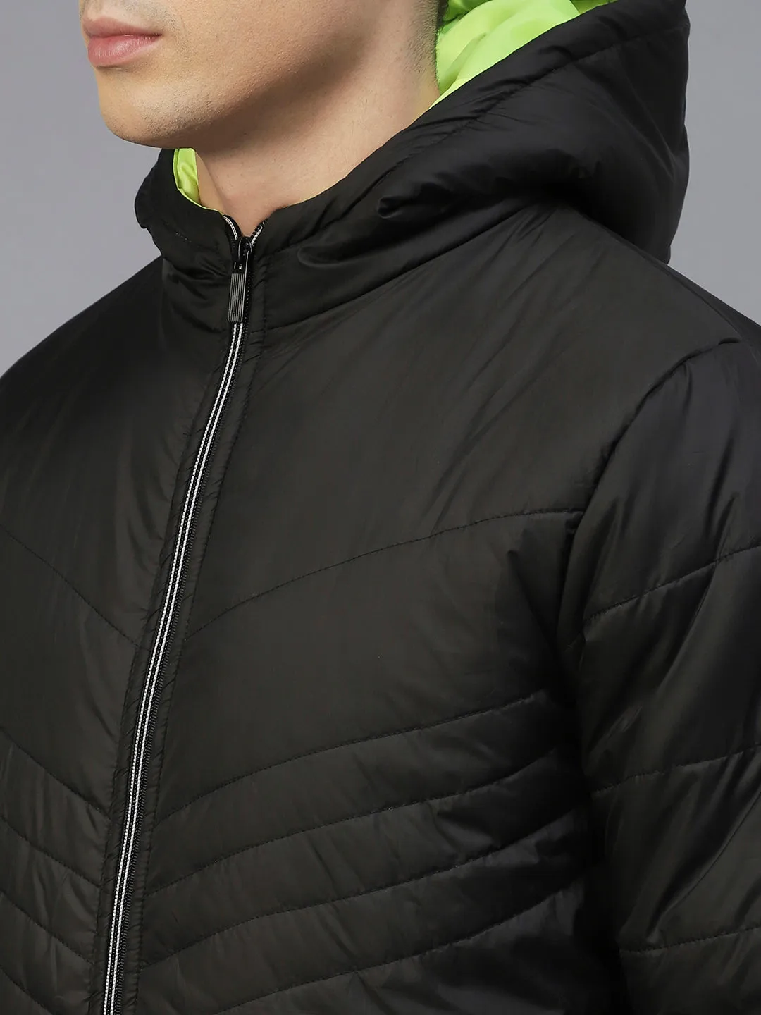 Black Hooded Full Sleeves Puffer Jacket