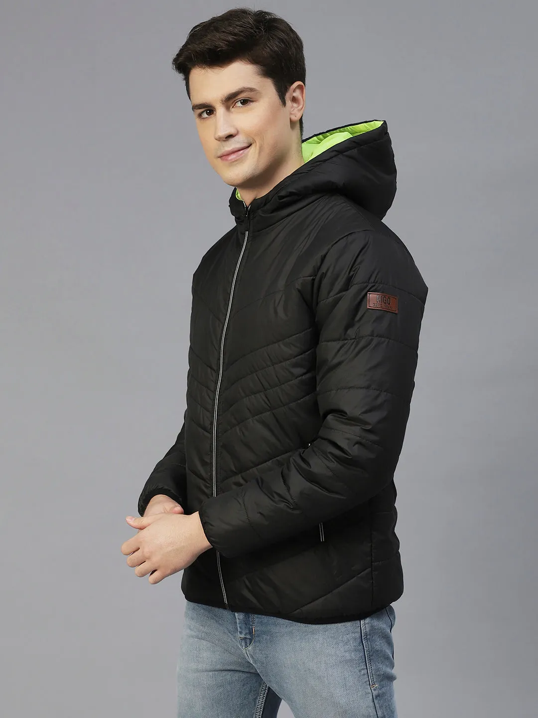 Black Hooded Full Sleeves Puffer Jacket