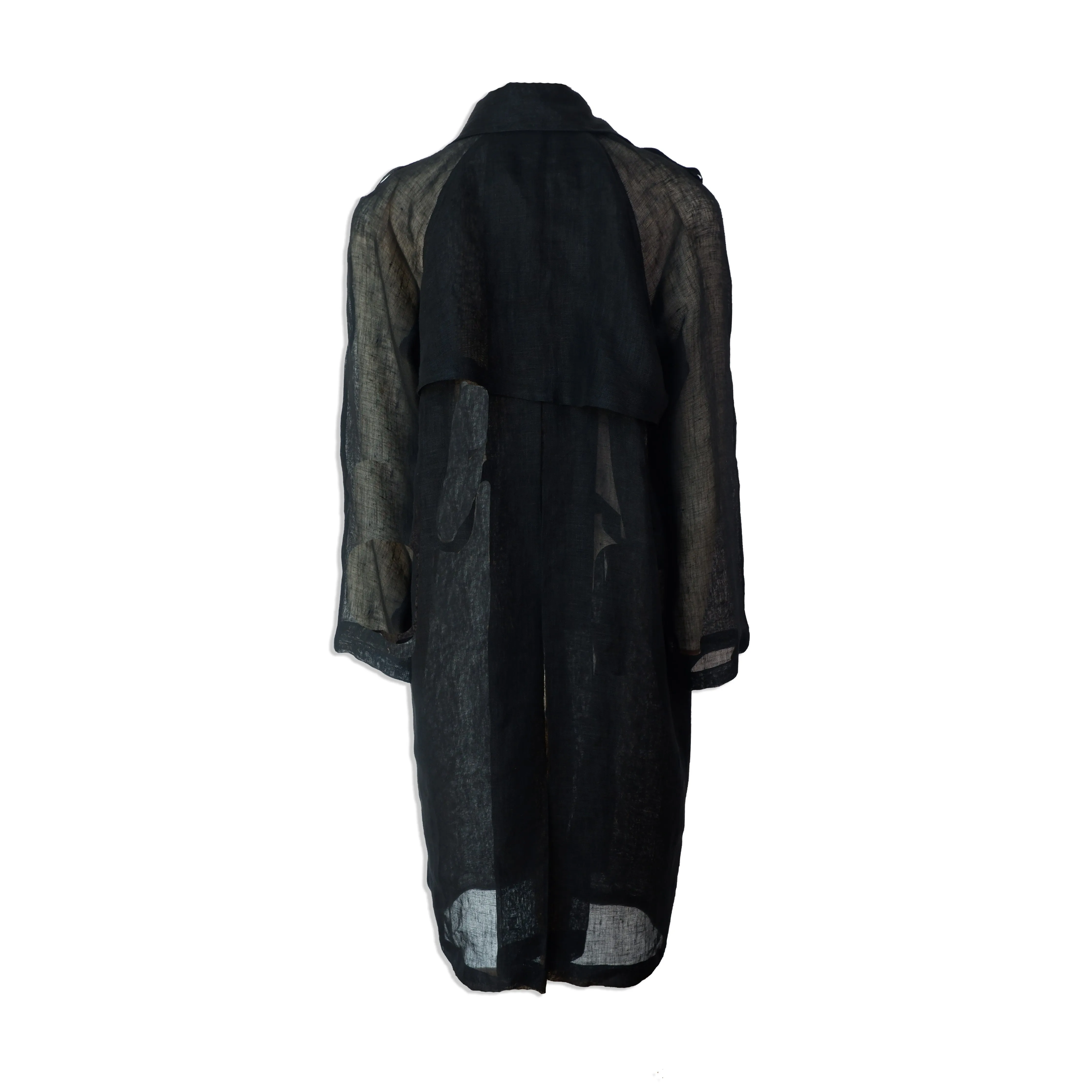 Black Net Linen Trench Coat