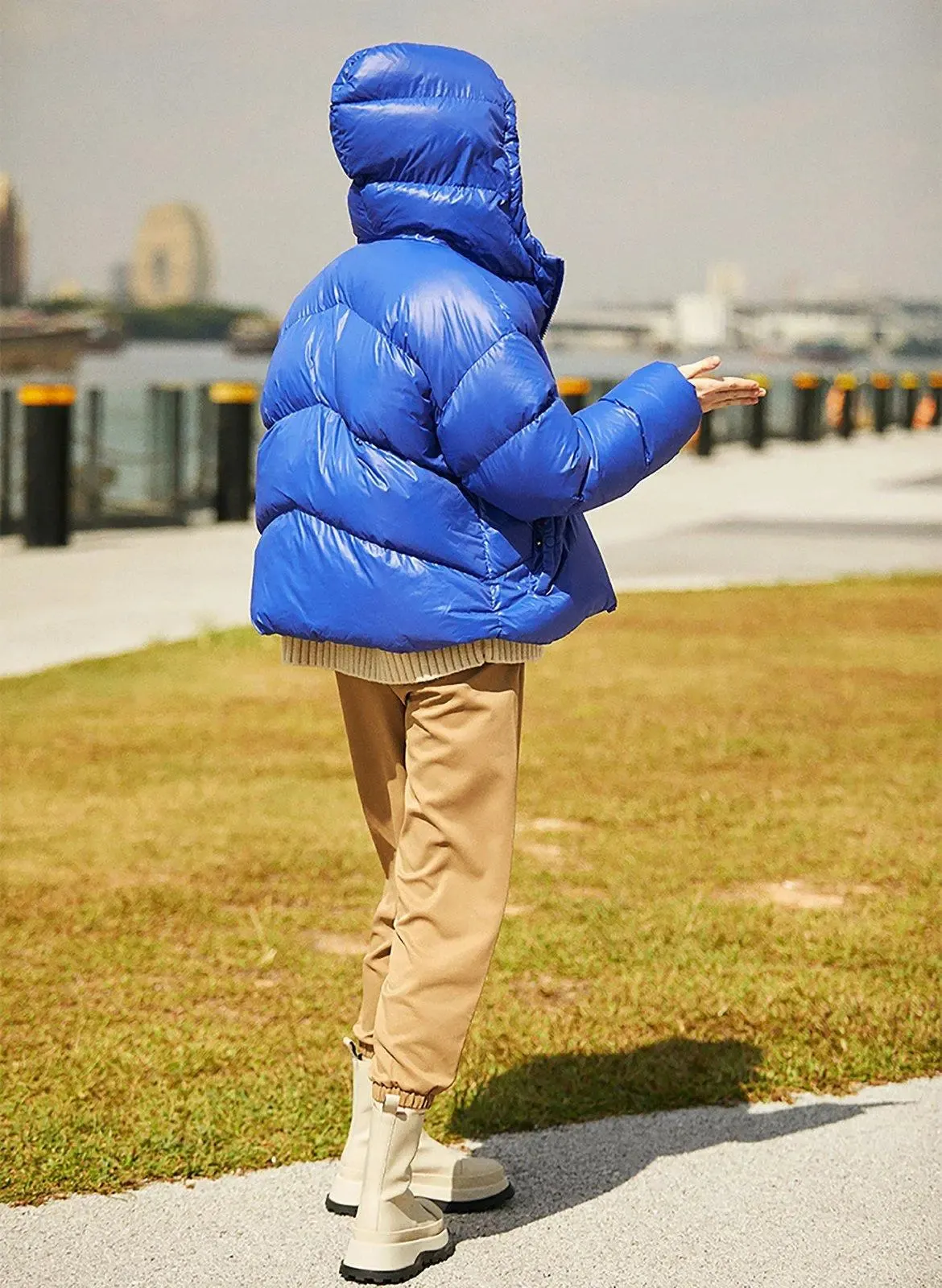 Blue Thickened Hood Down Puffer Jacket