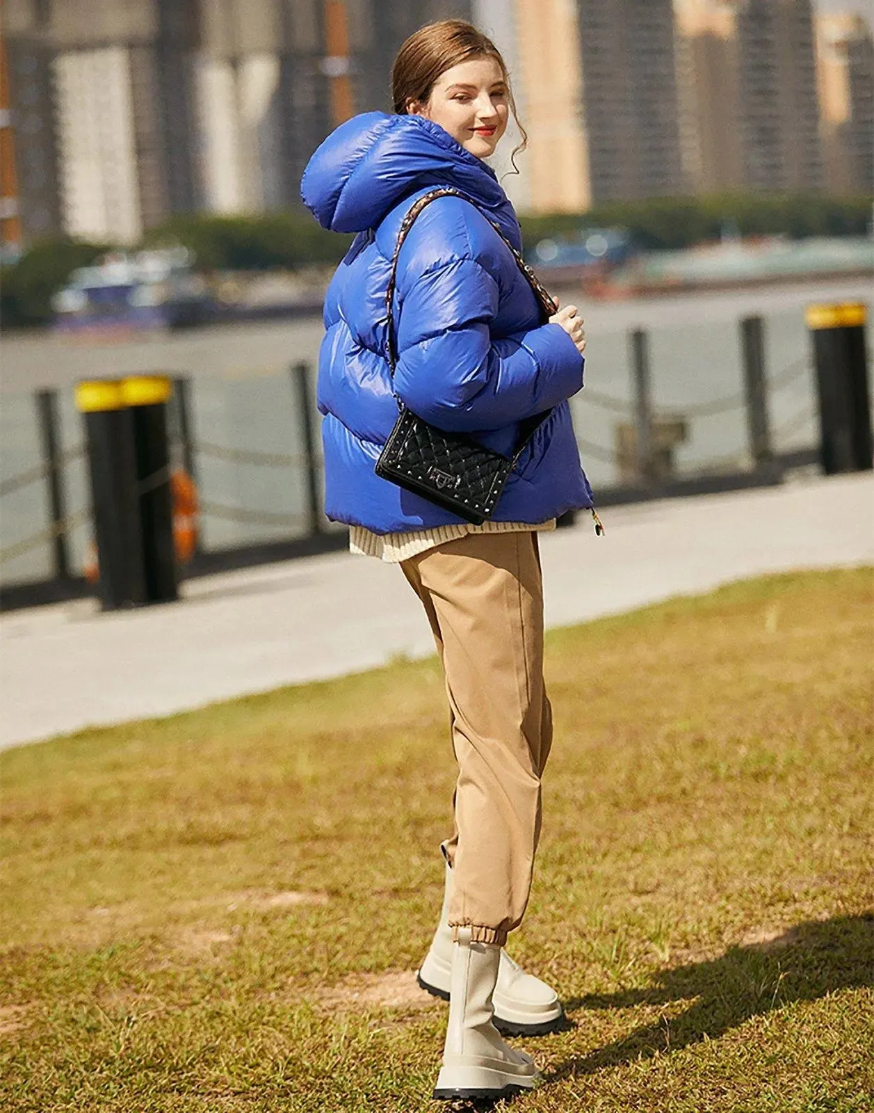 Blue Thickened Hood Down Puffer Jacket