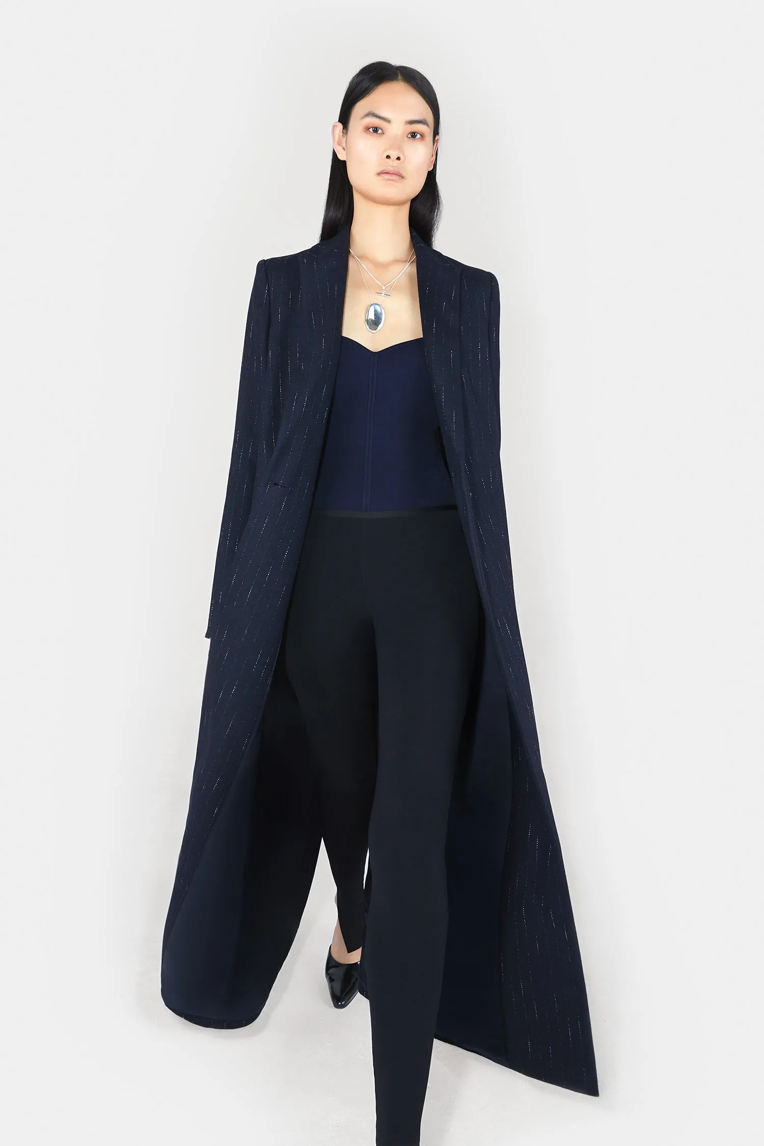 Boyfriend Coat - Midnight & Creme Pinstripe