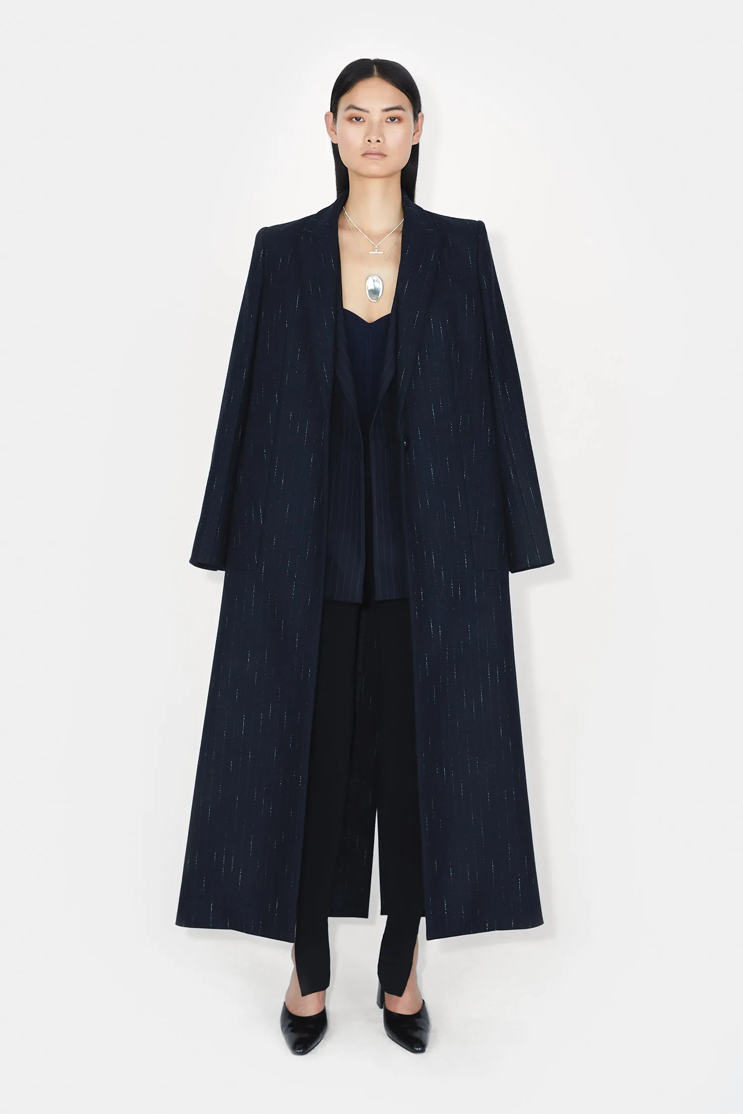 Boyfriend Coat - Midnight & Creme Pinstripe